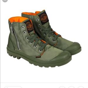 Palladium Pampa Hi Zip Green Orange Nylon Boots